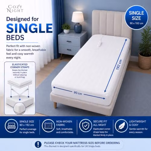 Cozy Night Single White Plush Electric Blanket with 3 Heat Settings, W/D/H: 90 x 190 cm – 2