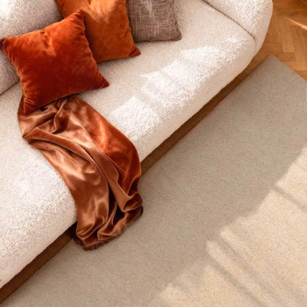 THE RUGS Puristic Fine Boucle Wool Round Rug in Light Beige, Diameter: 200 cm – 2