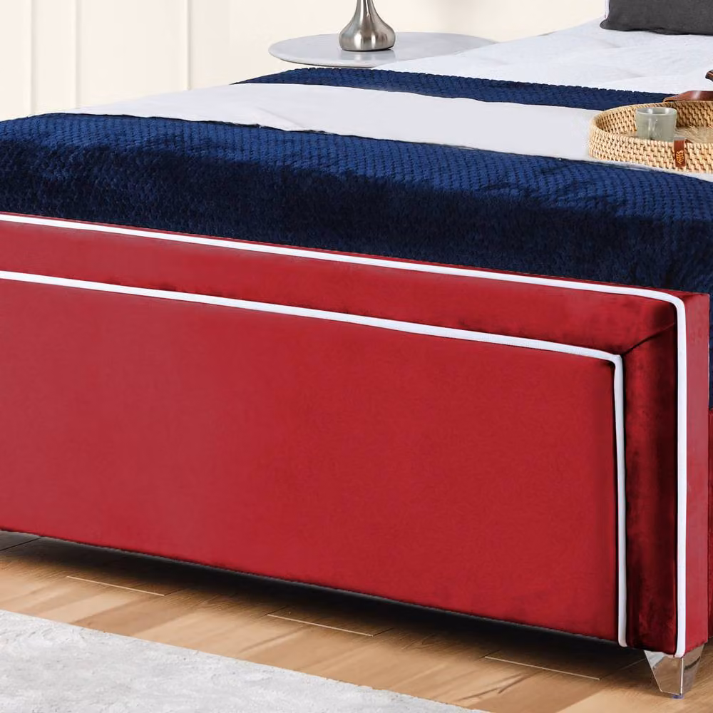 UK Bed Furniture Ariana Upholstered Velvet Bed Frame in Red, W/D/H: 120 x 200 cm – 3