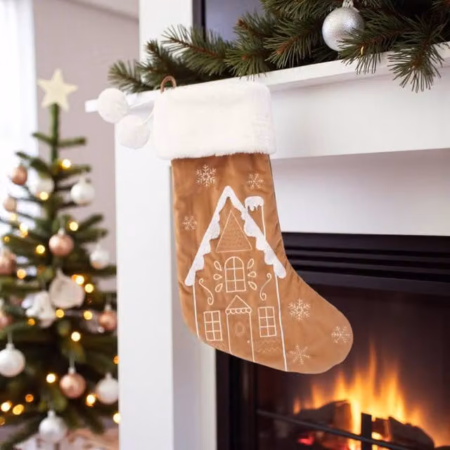 Garden Greatness Brown Velvet Hanging Gingerbread Christmas Stocking