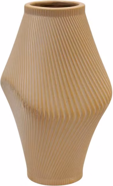 Four Candle Modern Beige Sculptural Ribbed Ceramic Vase, H 30.0 cm x W 16.0 cm x D 16.0 cm
