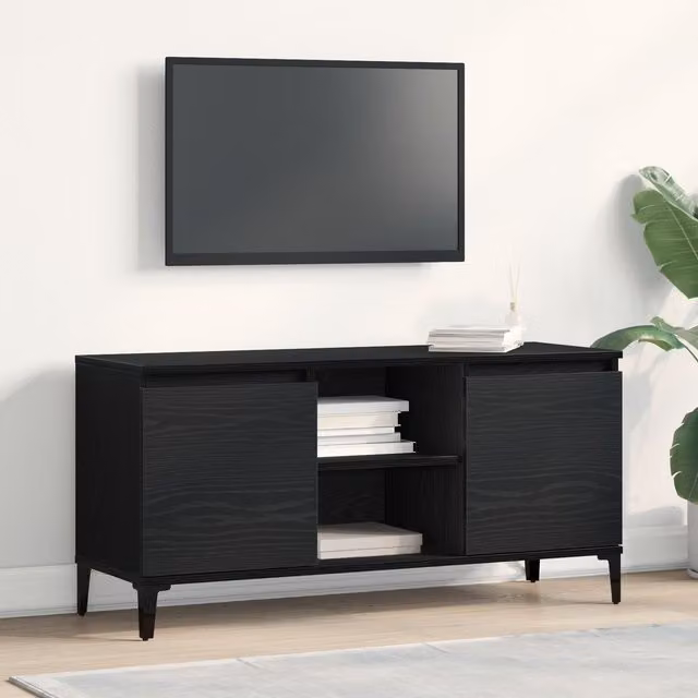 Berkfield Home Black Oak TV Stand in Matt Black MDF, W/D/H: 102 x 35 x 50 cm