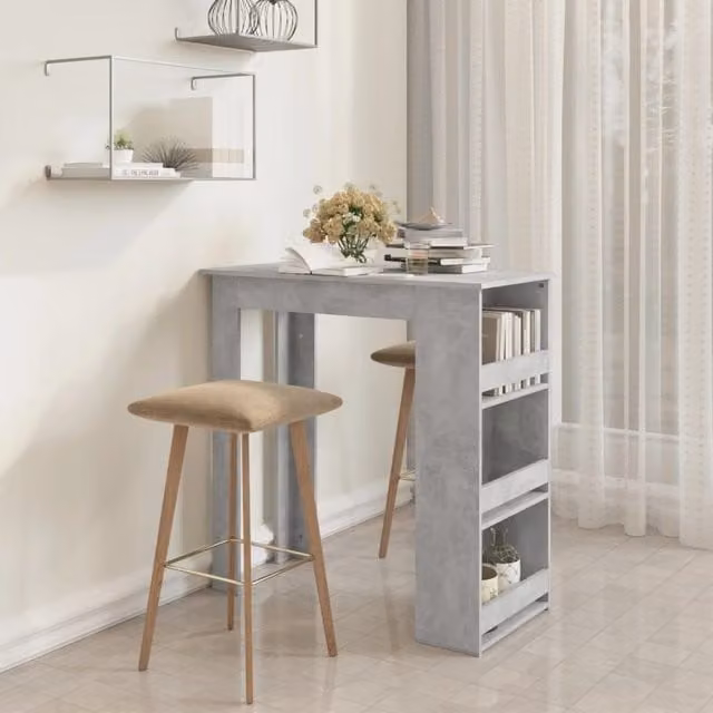 Berkfield Home Bar Table with Storage Rack in Concrete Grey, W/D/H: 102 x 50 x 103.5 cm – 1
