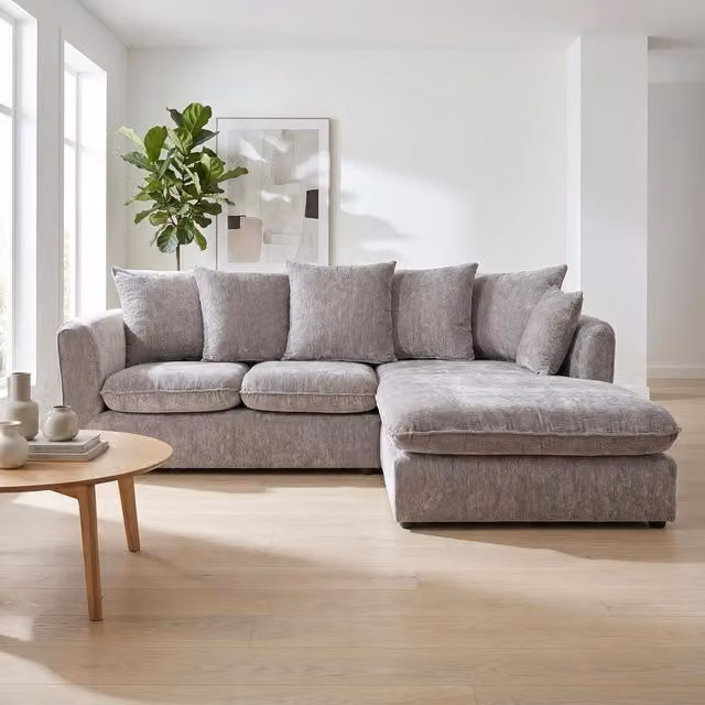 Abakus Direct Lucas Right Facing Corner Sofa in Grey Water Repellent Velvet Chenille – 1