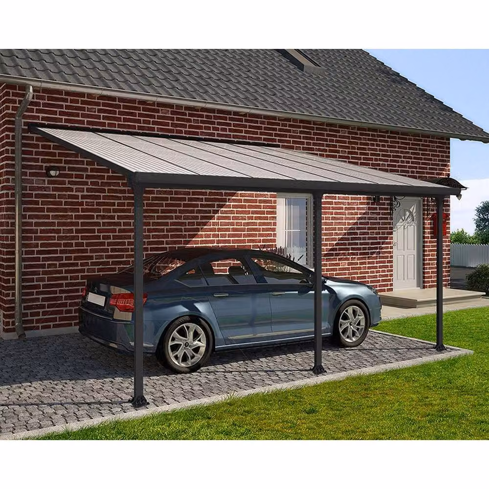 Palram Feria 4M Lean-to Patio Cover in Grey and Transparent Polycarbonate, W: 385 cm, H: 305 cm – 2