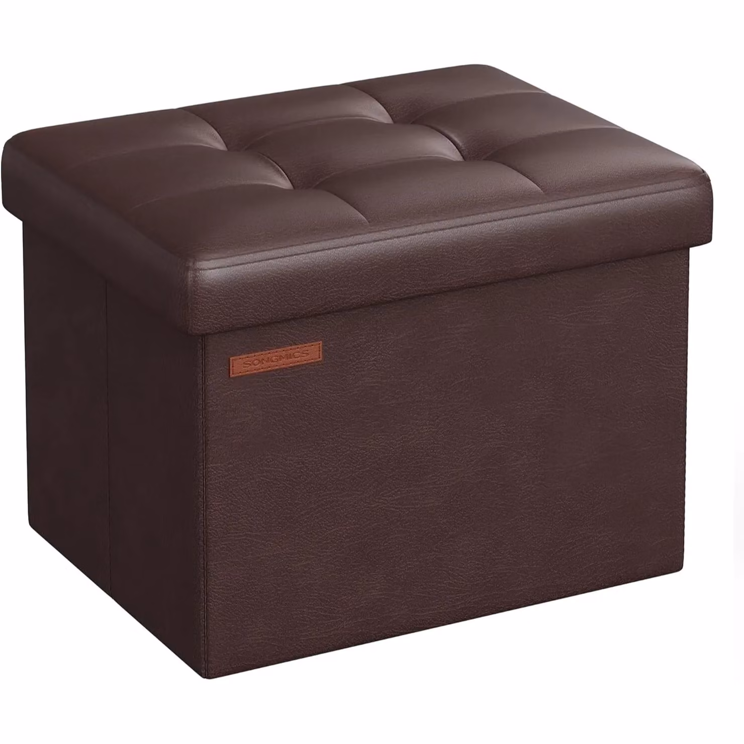 SONGMICS Small Cube Foldable Storage Ottoman and Foot Rest in Brown Synthetic Leather – 6