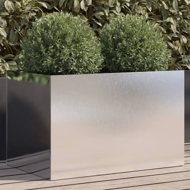 Berkfield Home Silver Stainless Steel Ornamental Garden Planter Tub, W: 62 cm, D: 40 cm, H: 39 cm