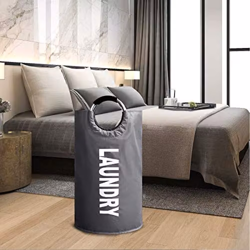 KAV Collapsible Oxford Fabric Laundry Basket with Aluminium and Rubber Handles, 82L, Grey – 5