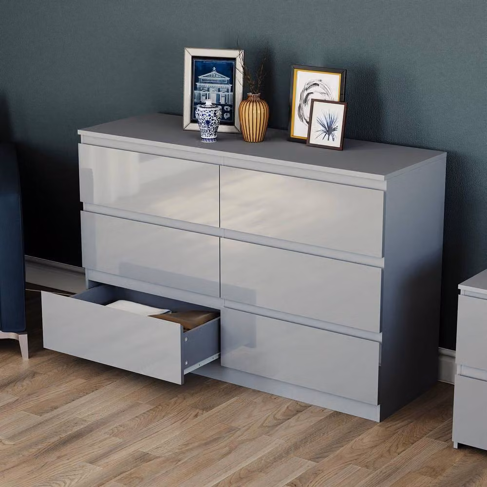 Vida Designs Glinton High Gloss 6 Drawer Chest of Drawers in Grey – 3