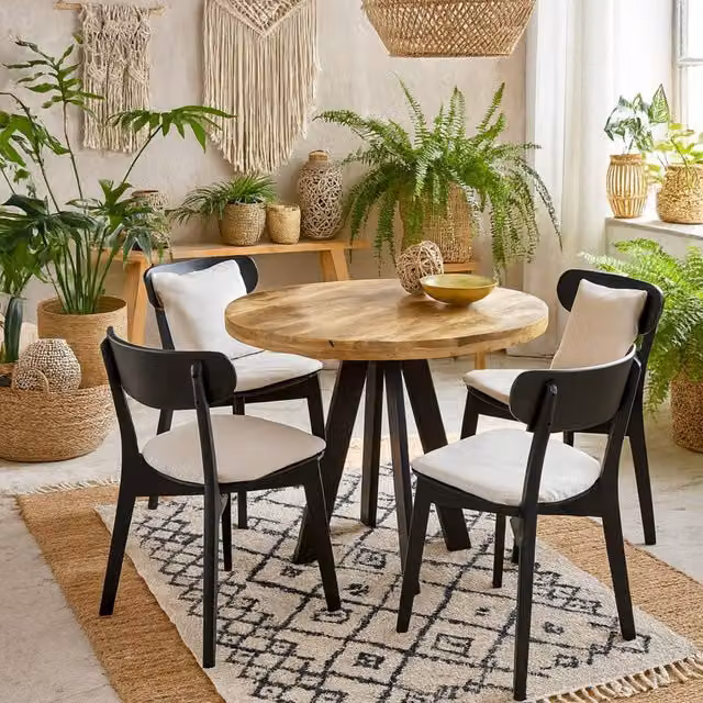 Wyld Haus California Round Mango Wood and Metal 4 Seater Dining Table in Brown and Black, W/D/H: 90 x 90 x 78 cm – 1