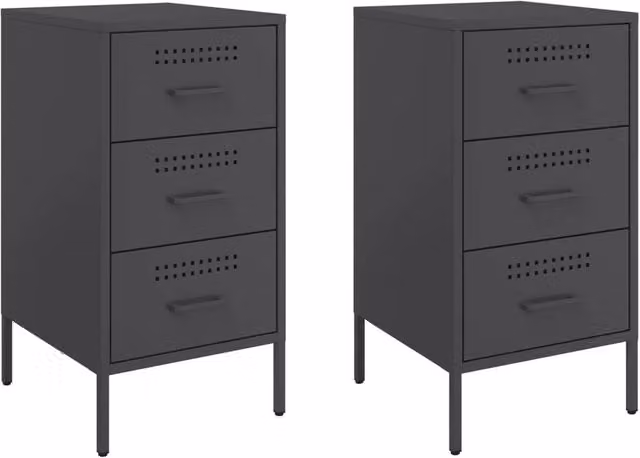 Berkfield Home Set of 2 Black Metal Bedside Cabinets, W/D/H: 36 x 39 x 68 cm – 1