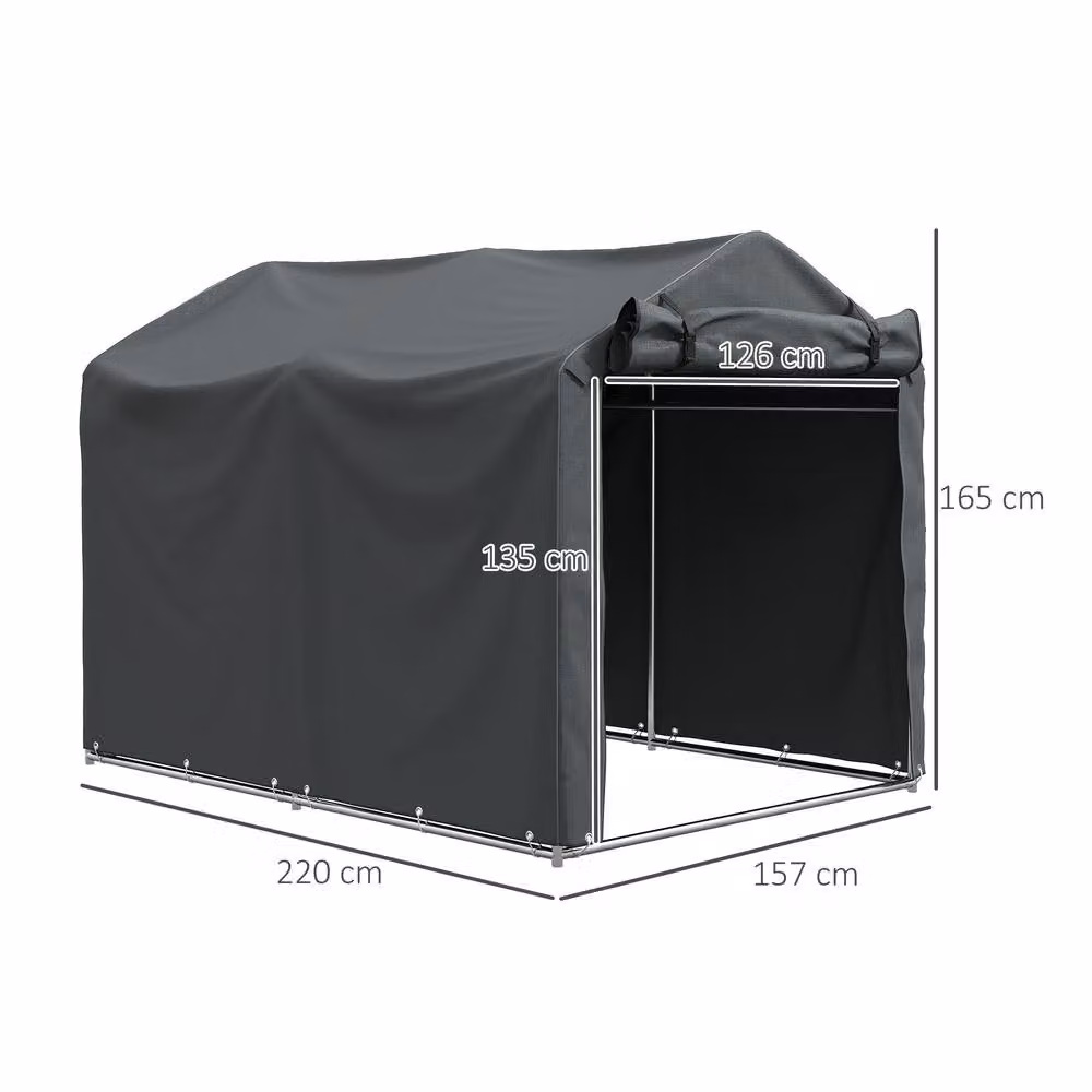 Rolipo Waterproof Garden Storage Tent with Single Zipper Door and Gable Roof, Dark Grey, W: 220 cm, D: 160 cm, H: 157 cm – 5