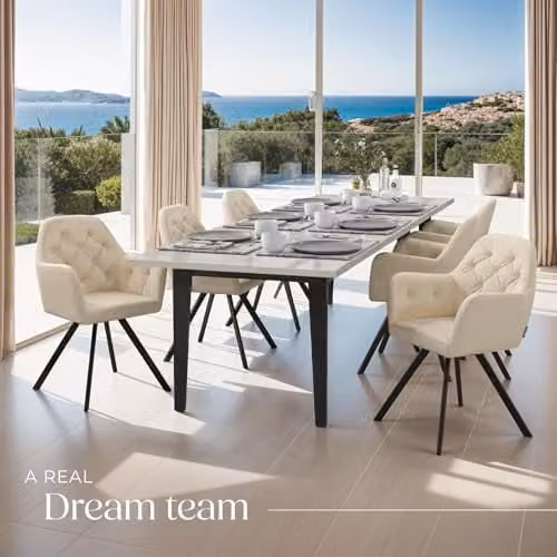 tectake Set of 6 Lucia Armchairs in Beige with Geometric Pattern and Modern Design – 2