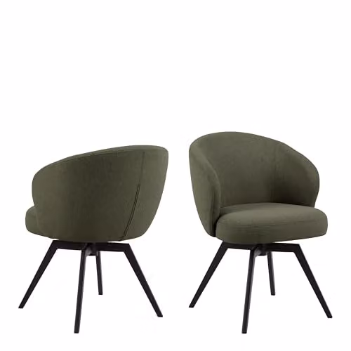 Furniture To Go Soli Round Dining Table in Oak and Black with 4 Darlene Green Swivel Chairs, W/D: 120 x 75 cm – 4