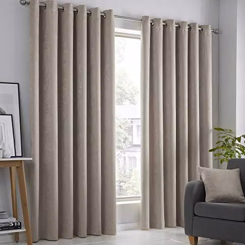 Fusion Strata Opaque Eyelet Curtains in Beige, W/D/H: 117 x 137 cm – 1