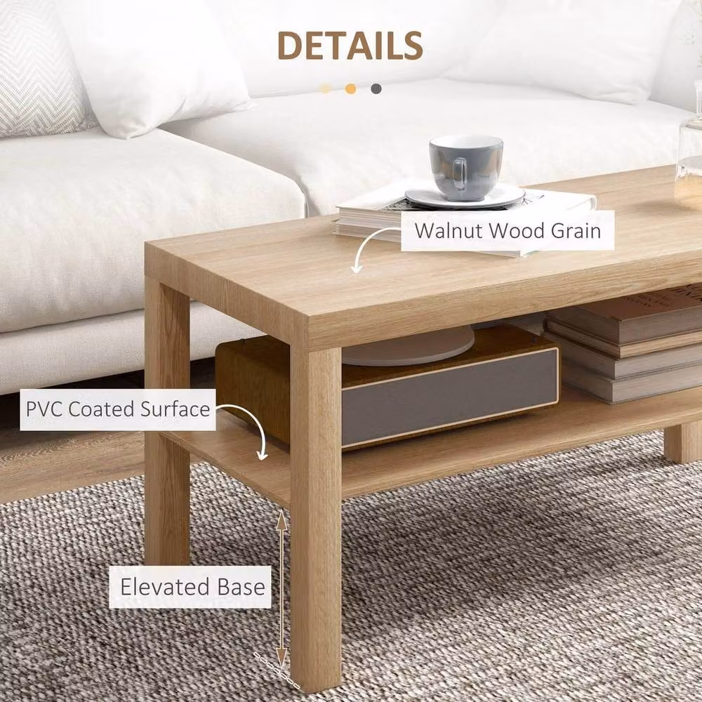 NESTLUNE Rectangular Coffee Table with Storage Shelf in Brown – 2