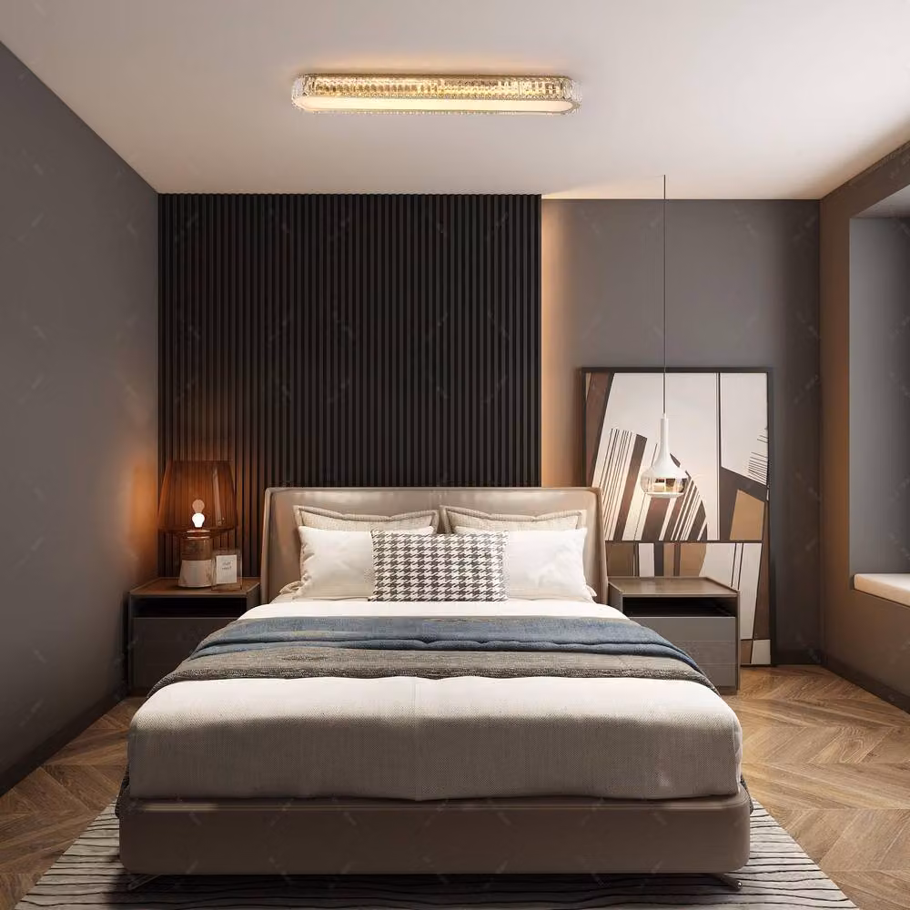 NIVOR Gold Rectangular Crystal LED Dimmable Flush Mount Ceiling Light, 100 cm – 5