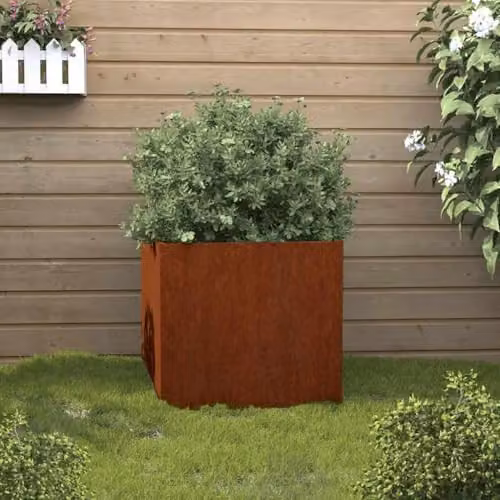 vidaXL Brown Steel Planter Tub W: 42 cm, D: 40 cm, H: 39 cm