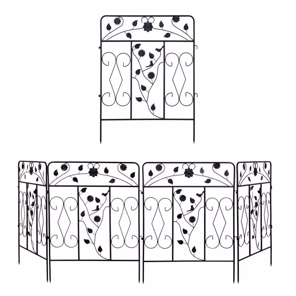 FLAVORA 5-Piece Thick Metal Garden Fence Border in Black, 0.6m2 – 2