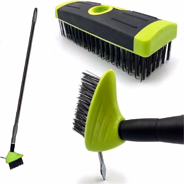 Gr8 Garden 3-in-1 Extendable Weed Brush, Broom and Scraper Tool in Black and Green