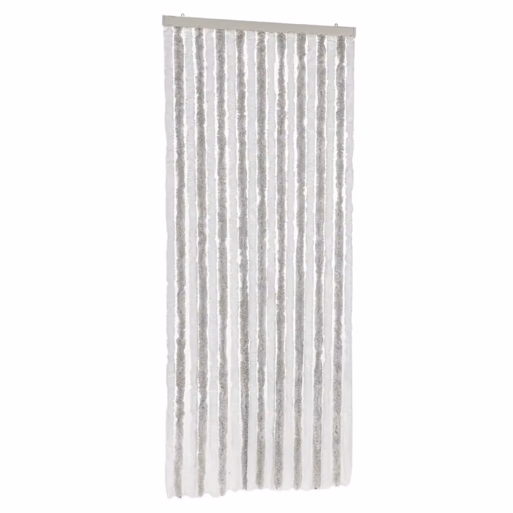 Berkfield Home Chenille Fly Curtain in Light Grey and White, W: 56 cm, H: 200 cm