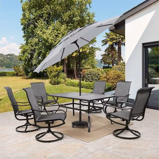 Livingandhome Modern Outdoor Parasol with Solar Lights and Mobile Concrete Base in Grey