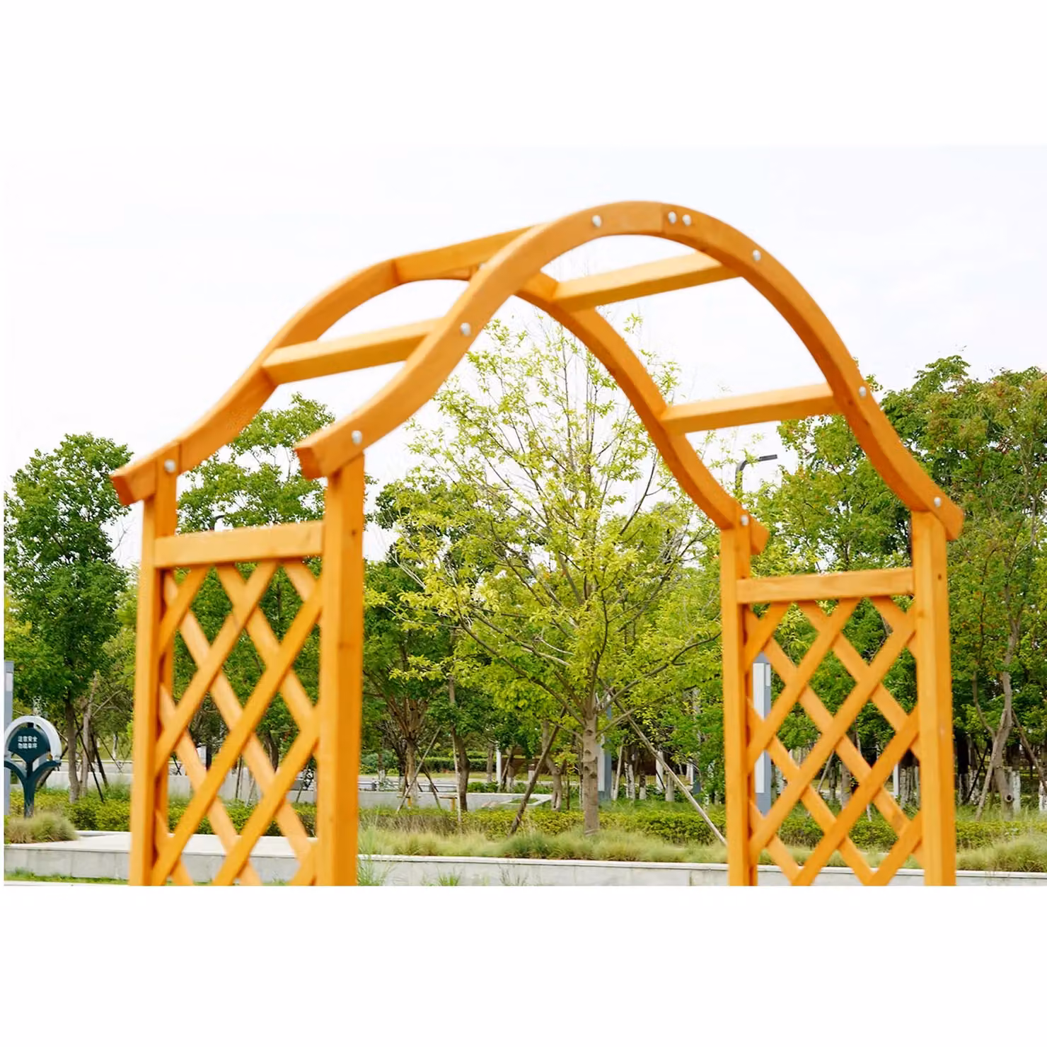 Gr8 Garden Wooden Garden Arch Pergola Trellis with Curved Support for Climbing Plants, Brown, H 221.0 cm x W 113.0 cm x D 40.0 cm – 5