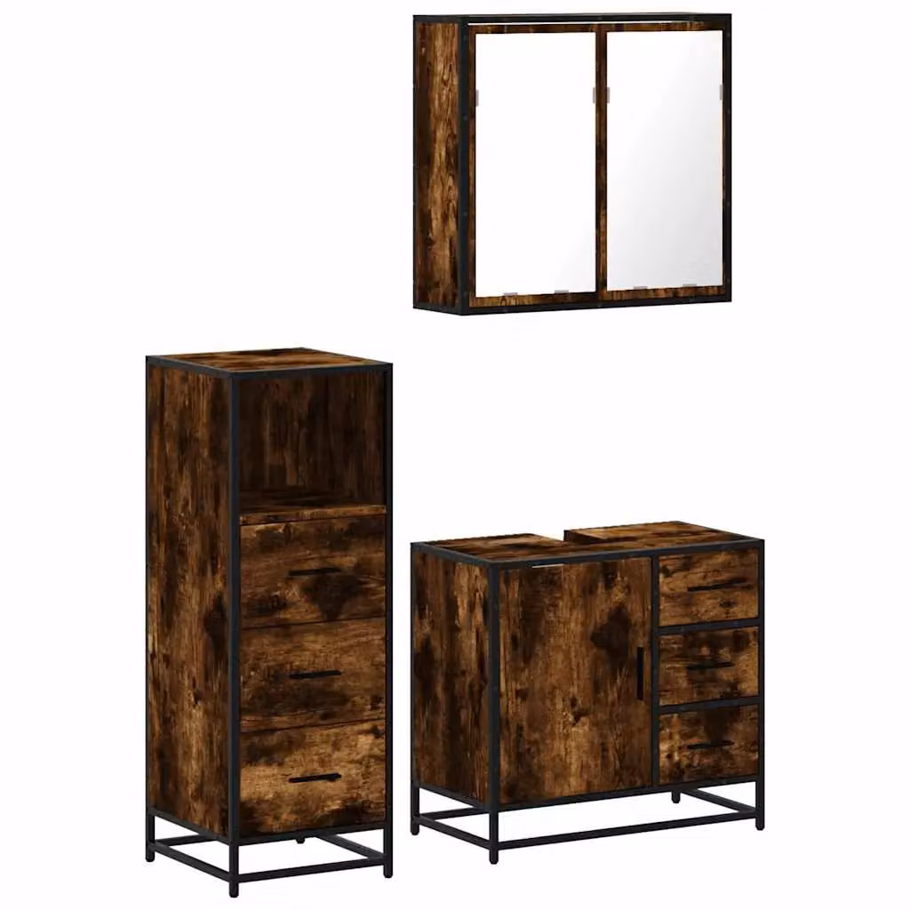 Berkfield Home 3 Piece Industrial Bathroom Furniture Set in Smoked Oak Brown – 2