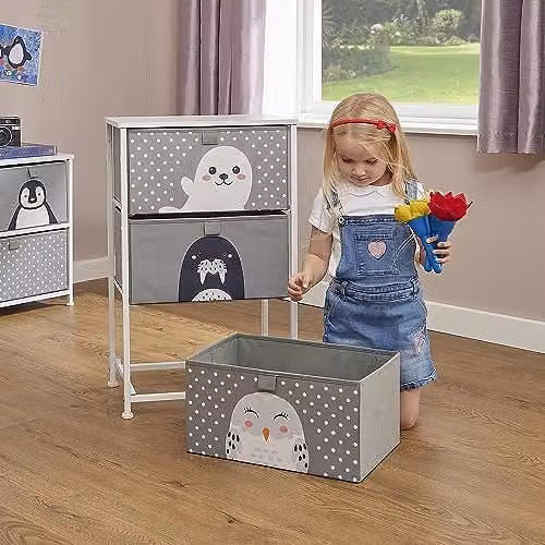 Liberty House Toys Arctic 3 Drawer Storage Chest in Grey and White with Dotted Pattern