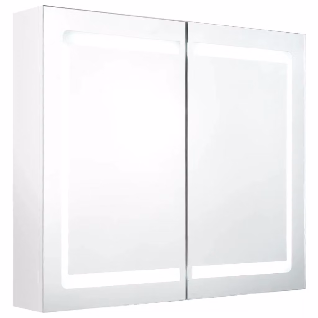 Berkfield Home LED Bathroom Mirror Cabinet in Glossy White, W: 80 cm, D: 12 cm, H: 68 cm – 2