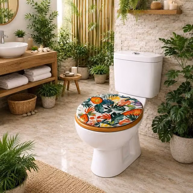 Spot on Dealz Paradise Jungle MDF Wood Toilet Seat, Multicolour, Diameter: 45.72 cm – 1