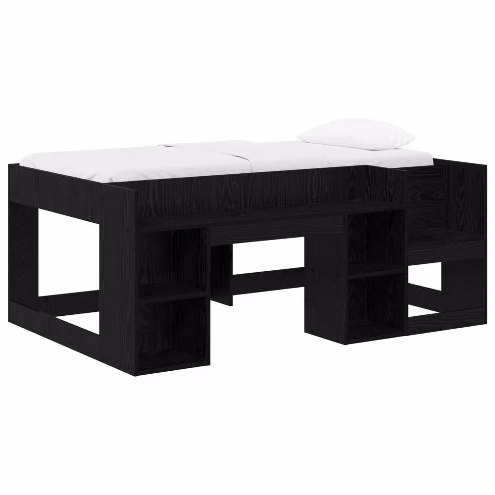 Berkfield Home Kids Bed Frame with Side Compartments in Black Oak, W/D/H: 160 x 80 x 1 cm – 2