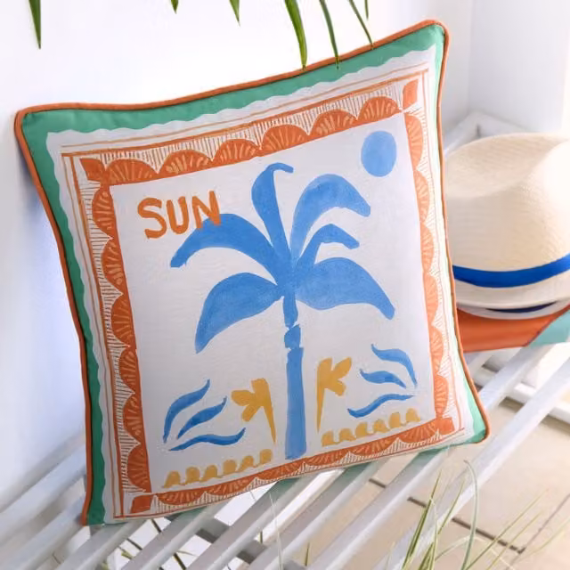 Fusion Soleil Palm Multi-Colour Outdoor Square Cushion, W/D/H: 43 x 43 x 43 cm