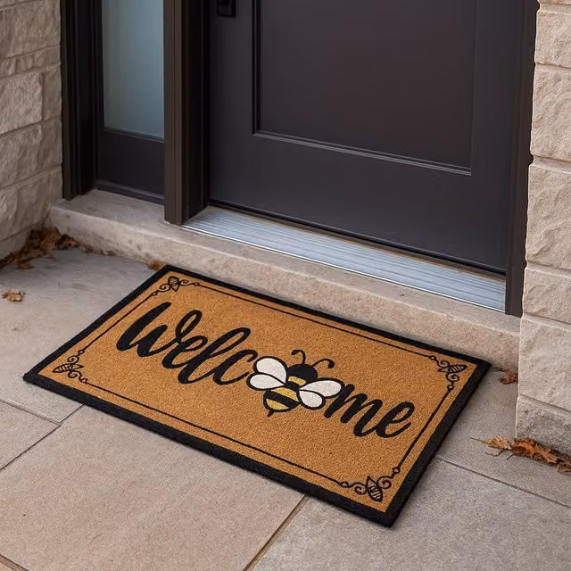 Groundsman Welcome Bee Coir Door Mat, Brown, W: 70 cm, D: 40 cm