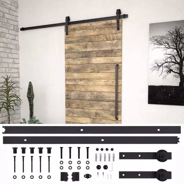 Berkfield Home SKIEN Sliding Door Hardware Kit in Black Steel, 200 cm – 1