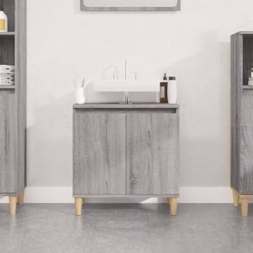 vidaXL Grey Sonoma Sink Cabinet with Hinged Doors, W/D/H: 58 x 33 x 60 cm – 2
