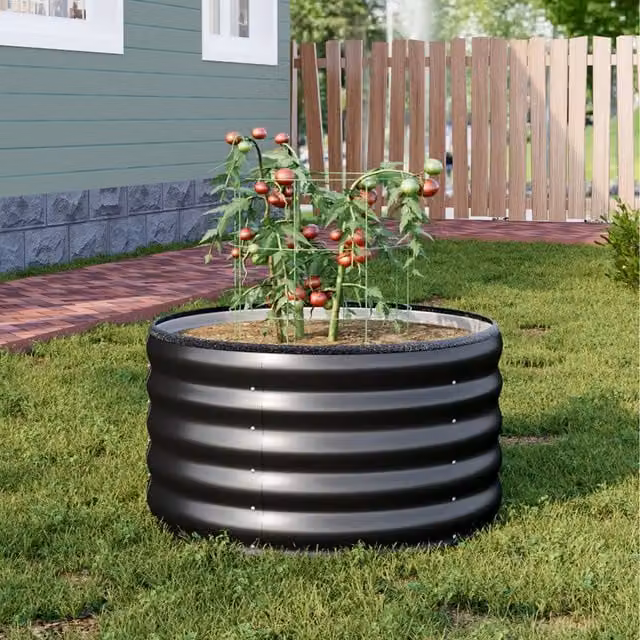 Lifeideas Round Metal Raised Garden Bed in Anthracite, Height: 40 cm