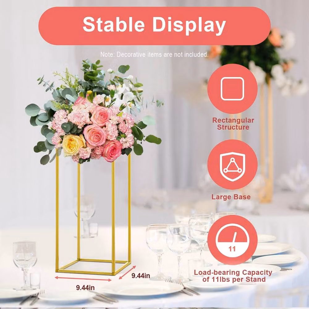 FLAVORA Metal Flower Display Stand Gold Rectangular Tabletop Holder Rack – 2
