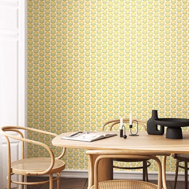 Hoopla Walls Retro Sunshine Yellow Floral Botanical Wallpaper Roll