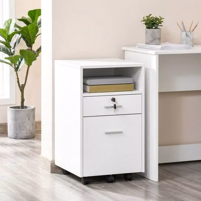 STILVORA White 2-Drawer Filing Cabinet with Lock and Castors
