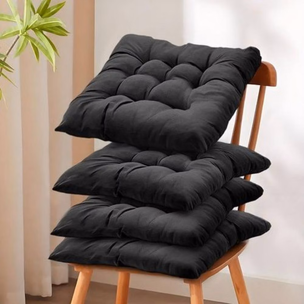 NESTLUNE 4 Pack Tie-On Rectangular Seat Cushions for Indoor and Outdoor Dining in Black, W: 100 cm, L: 190 cm – 6