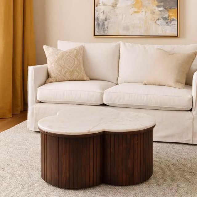 Artisan Furniture Verona Marble Coffee Table in Brown and White Mango Wood