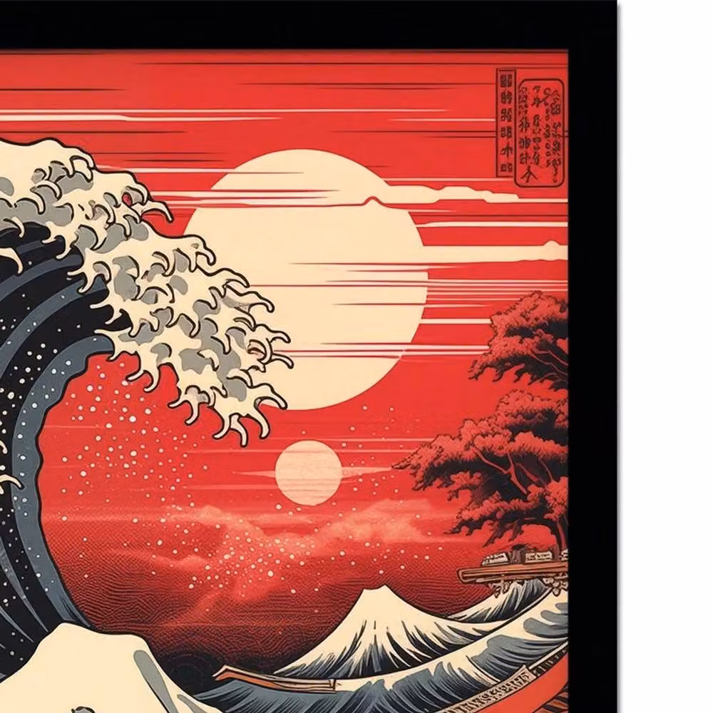 Wave Collection Red Hue Sunset Framed Paper Poster in White – 2