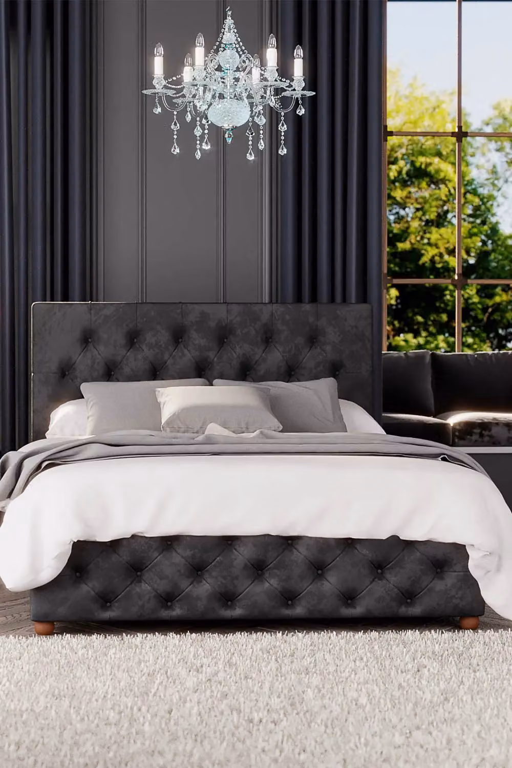 Laurence Llewelyn-Bowen Luna Ottoman Storage Bed in Black Mirazzi Velvet Fabric, Super King, W/D/H: 200 x 200 cm – 2