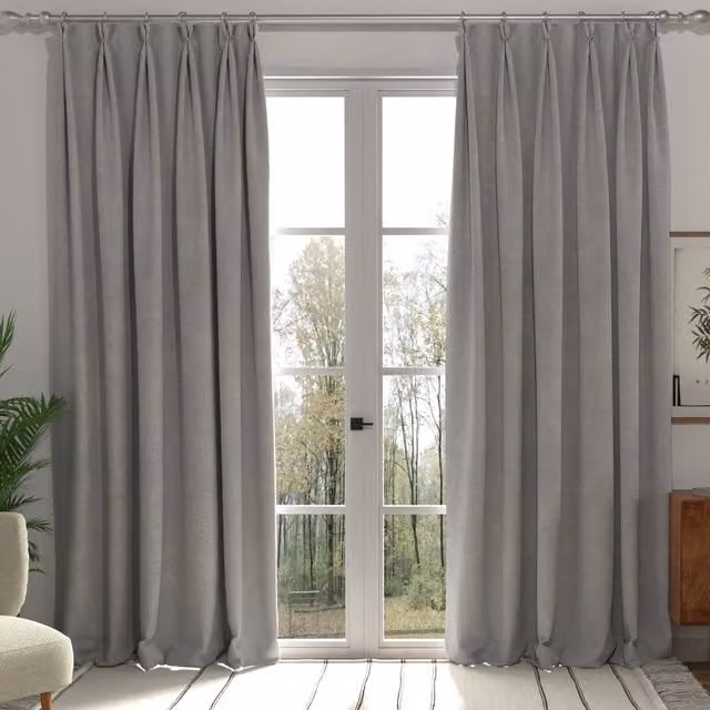 Terrys Made to Measure Hopsack Blackout Fabric Curtain Panel in Beige or Grey with Pencil Pleat Tape