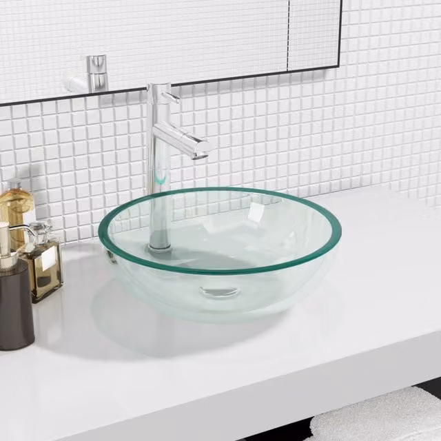 Berkfield Home Tempered Glass Basin, Transparent Black, W: 35 cm, D: 12 cm, H: 12 cm