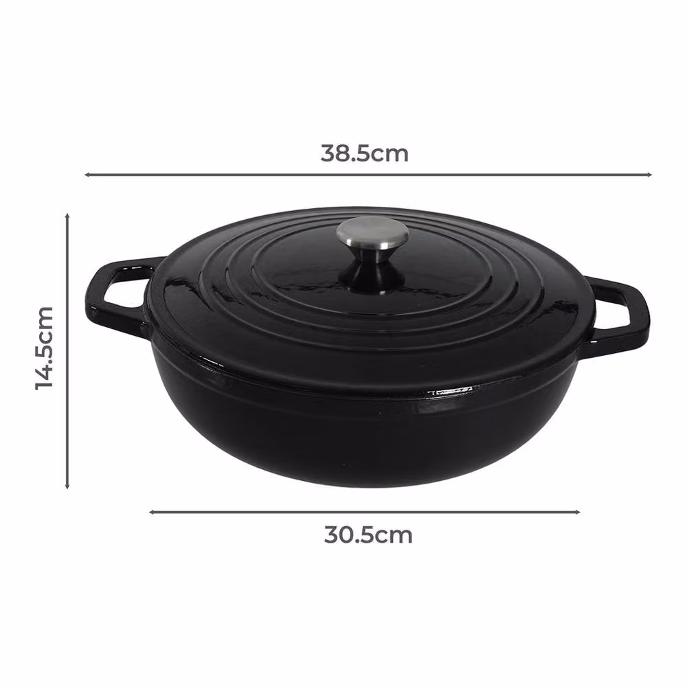Toque Black Enamelled Cast Iron Dutch Oven Casserole Dish with Self-Basting Lid, Diameter: 30.5 cm – 4