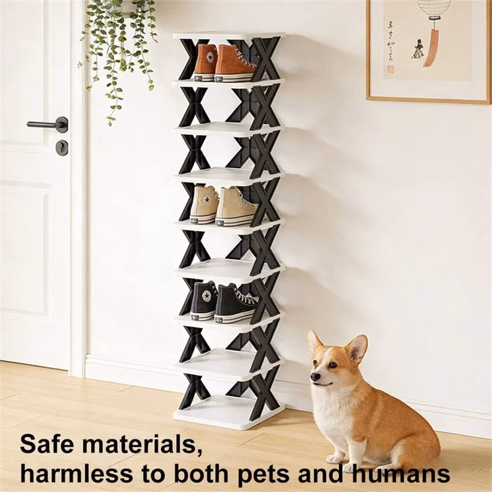 Nordara 8 Tier Narrow Stackable Free-Standing DIY Tall Shoe Storage Rack in White, H 100 cm x W 15 cm x D 15 cm – 2