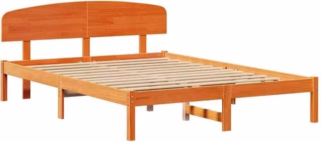 Berkfield Home Solid Wood Pine Bed Frame with Headboard in Wax Brown, W/D/H: 150 x 200 x 74 cm – 1