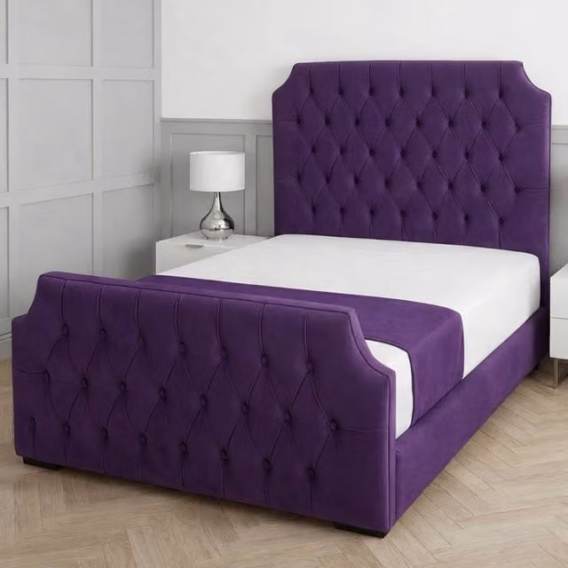 Living Comfort Bedz Westminster Small Double Upholstered Velvet Gas Lift Storage Bed in Purple